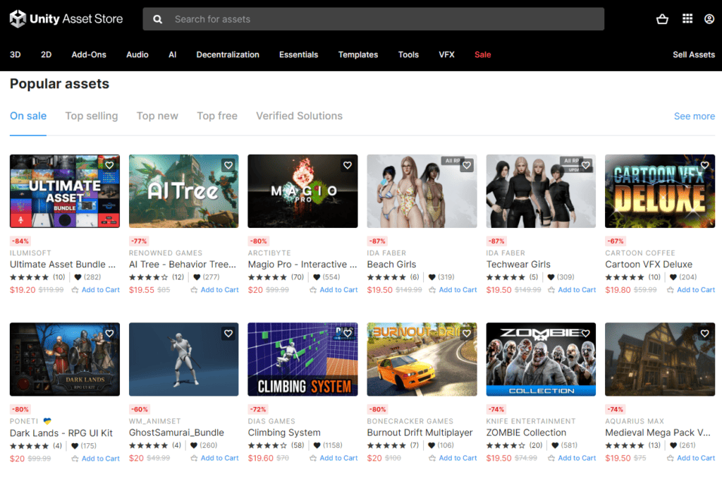 screenshot of the unity asset store